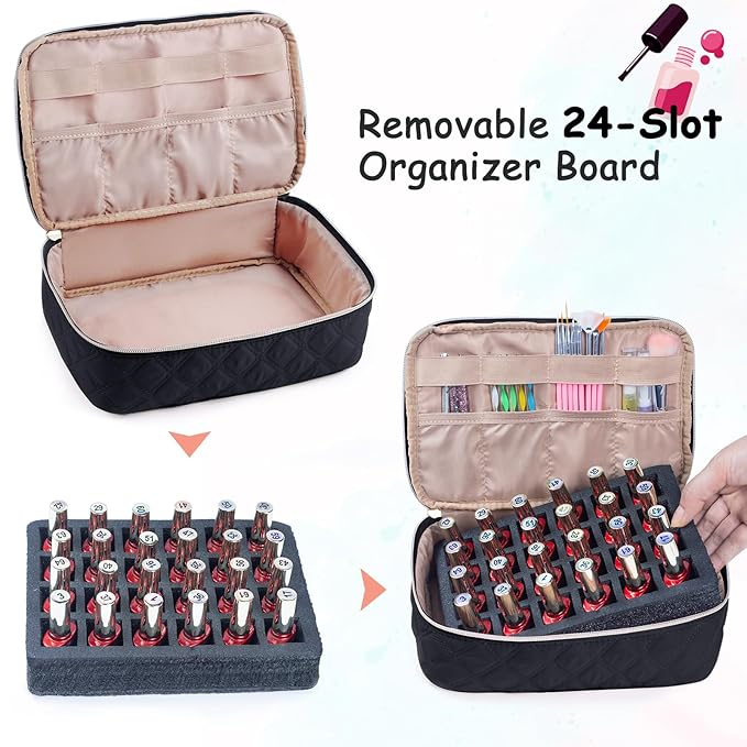 2-in-1 Nail Polish Organizer Case – Holds 48 Bottles, Nail Supplies & Manicure Tools – Portable Nail Tech Storage Bag with Removable Slots, Travel Nail Kit Carrying Case