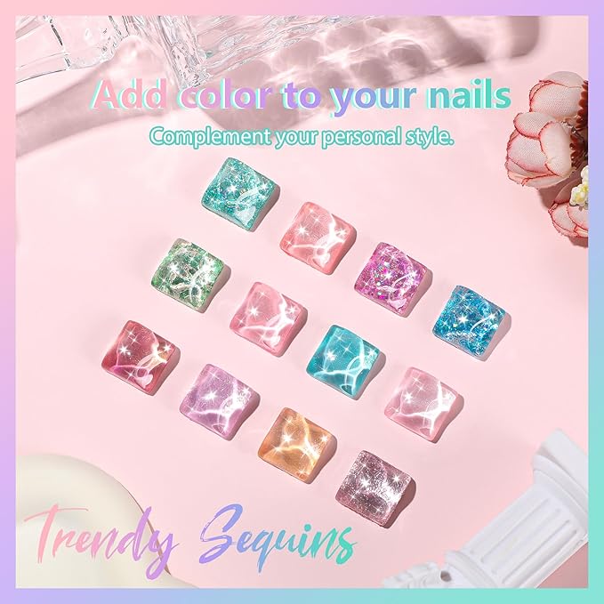 ABAC 24 Color Hema-Free Glitter Solid Gel Nail Polish,Ombre Gel Nail Polish,Pat Paint Nail Gel- Mermaid Ocean & Coral Reef Shades w/Pro Dual Brush Clump-Free for Pool Party,Spring/Summer Soak Off Gel