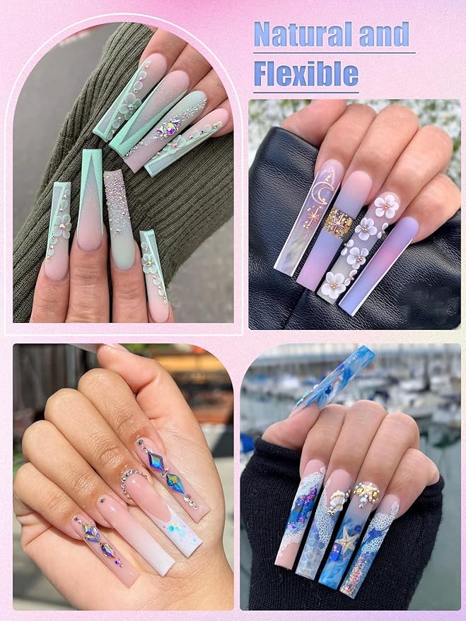 Quaferen 504Pcs Clear Square Nail Tips for Acrylic Nails Professional, XXXL Extra Long Tapered Square Straight Acrylic Nail Tips, Full Cover No Crease Nail Extension False Nails for DIY Nail Art