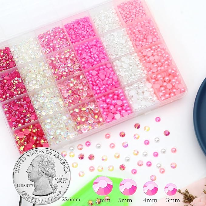 RODAKY 28800pcs Flatback Pearls Rhinestones for Craft Mix Color Resin Crystal Rhinestones Gems Beads for Manicure DIY Crafts Tumblers Clothes Makeup with Picker& Pencil &Tweezer (Set 3)