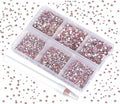 Bymitel 7200 Pieces 6 Mixed Sizes Glue Fix on Glass Rhinestones Round Crystal Gems Flatback for DIY Jewelry Making with one Picking Pen(6-Sizes 7200PCS, Lt. Rose)