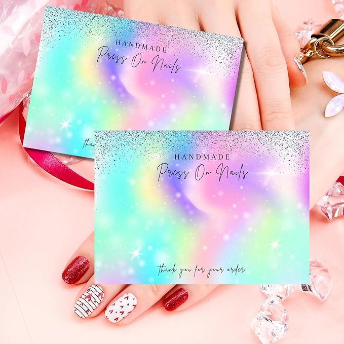 Lashicorn Handmade Press On Nails Display Card | 5x7” 30 pk w/Application Aftercare Instructions - Inserts Add To A Holographic Bags & Can Use With Double Sided Tape