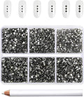 Beadsland 7200pcs Flatback Rhinestones,Gray Rhinestone Nail Gems Round Crystal Rhinestones for Crafts,Mixed 6 Sizes with Wax Pencil Kit, SS3-SS10,Black Diamond