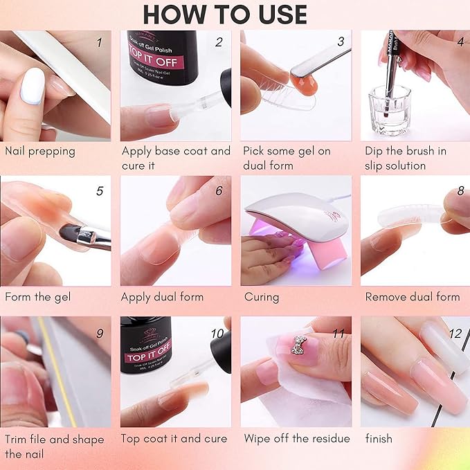 Makartt Poly Nail Gel Kit: 6 Nude Colors Solid Builder 15ML for Poly Extension Enhancement Set with Slip Solution Base Top Coat Dual Forms All in One Hard Gels for Nails Starter Supplies Kit