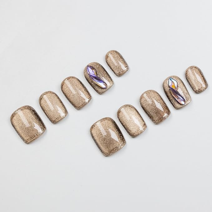 3D Squoval Press on Nails, Short Ladder Fake Nails Elf False Nails Middle White Press on Nails for Women Girls Nail Art Decoration - Middle