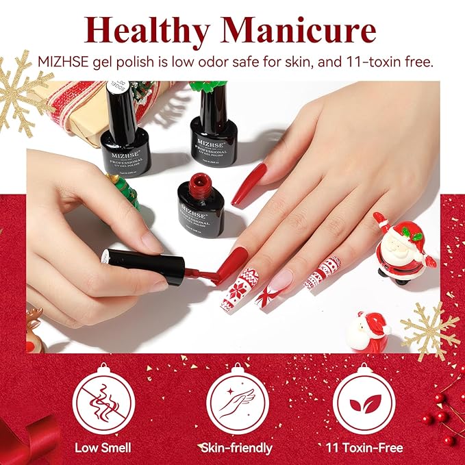 MIZHSE Gel Nail Polish 6 Colors, Classic Red Green Glitter Gold Silver Gel Polish, Long Lasting Soak Off Nail Art Manicure Home New Year Gift for Ladies