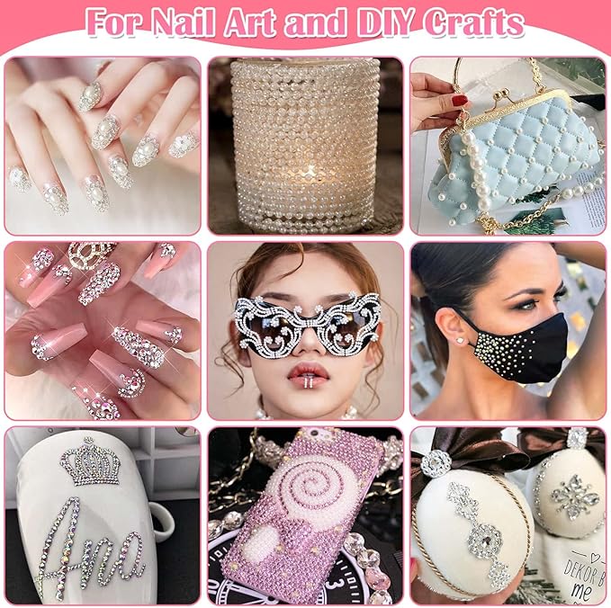 Billbotk 6645Pcs Face Rhinestones with Makeup Glue, Flatback Eye Gems Colorful Makeup Jewels with White Pearls for Face Eye Body, Nail Art, Hair, Craft Decoration