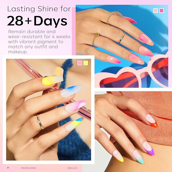 modelones 32 PCS Gel Nail Polish Set, 28 Colors Spring Colorful Gel Polish with No Wipe Base Coat, Glitter & Glossy & Matte Top Coat Soak Off LED Nail Art Kit Salon at Home
