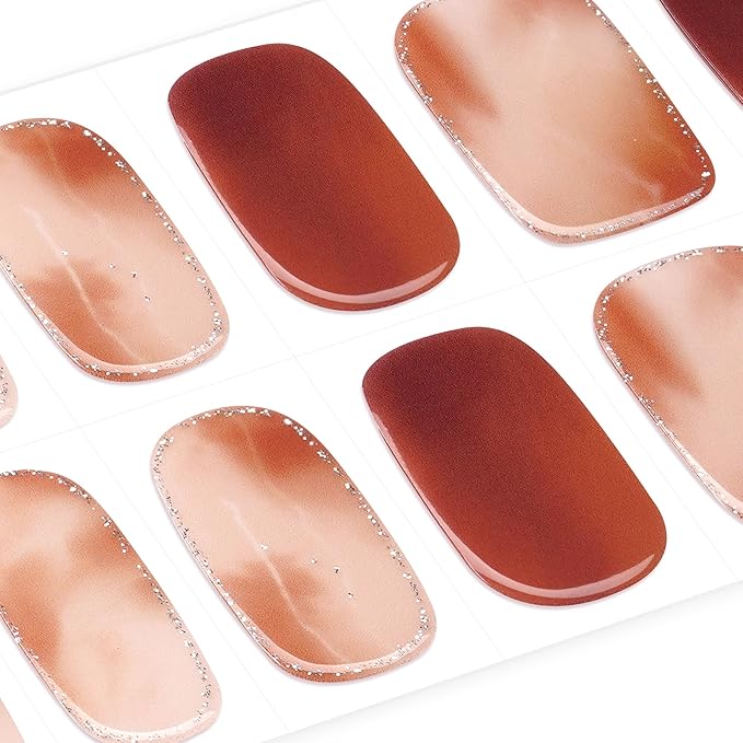 DANNI & TONI Semi Cured Gel Nail Strips Gradient (Elegant Fusion) Amber Tie Dye Gel Nail Wraps 28 Stickers