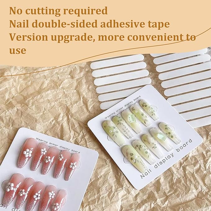 12 Sheets Double Sided Nail Tape for Press on Nails, Clear Adhesive Mounting Tapes for Nail Packaging Nail Design Salon Supplies Colors Designs Showcase (White)