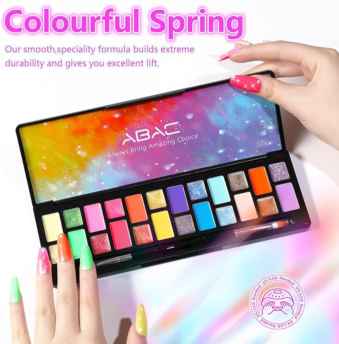 ABAC 24 Color Solid Gel Nail Polish,Pat Paint Gel,Ombre Nail Gel Hema-Free No-Spill Rainbow Shades w/Pro Brush,Summer 2025 Clump-Free Shimmer for Rave,Beach & Festival Nails