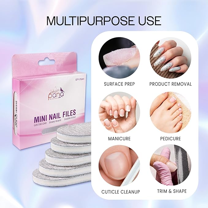 25pcs - PANA Mini Double-Sided Emery Nail File for Manicure, Pedicure, Natural, and Acrylic Nails - Zebra (Grit 100/180)