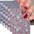 6 Sheets Valentines Day Nail Art Stickers French Tip Nail Stickers Black Red French Tip with Heart Dot Bow Tie Self-Adhesive Design Cute Nail Decals Decorations for Women Acrylic Manicure Salon Tips