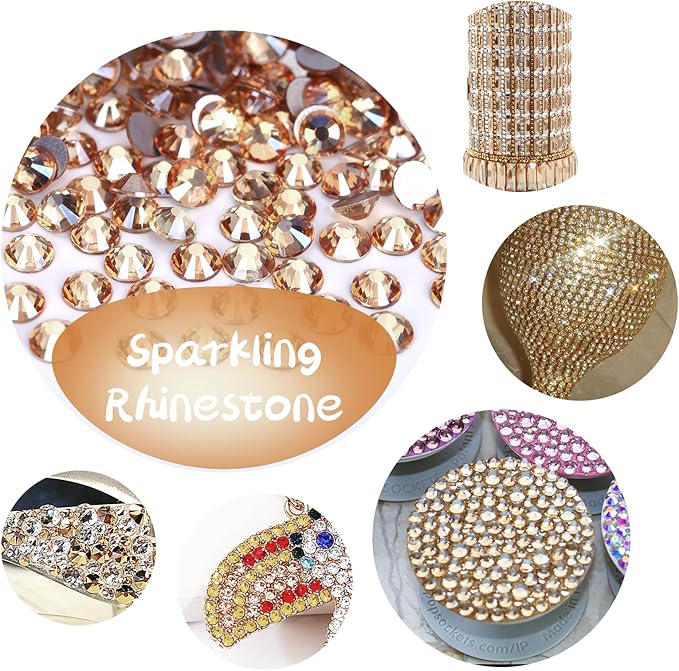 2000PCS Golden Shadow Rhinestones Bulk, Flat Back Crystal Glass Stone Round Gems,SS30, 6.4-6.6mm