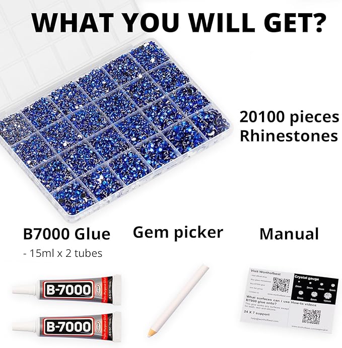 20100Pcs Blue Resin Rhinestones 2,3,4,5,6mm Flatback for Bedazzling Crafting Crafts Clothing Clothes Fabric Shoes Nail Art, Royal Dark Navy Blue Flat Back Gems Diamonds Jewels Crystals Gemstones