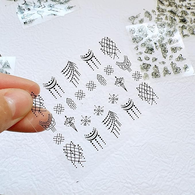 NAIL ANGEL 24Sheets Nail Art Adhesive Sticker Sheets Different Black Color Luxury Shapes Sticker Nail Art Deco 10304 (10305)