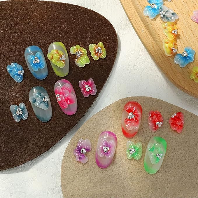 144pcs Trendy Acrylic Flowers Nail Decoration Accessories with 3D Nail Art Rhinestones Pearl Nail Charms Nail Flower Petal Design Nail Art Stud for Women DIY Manicures Jewelry Salon Nail Supplies