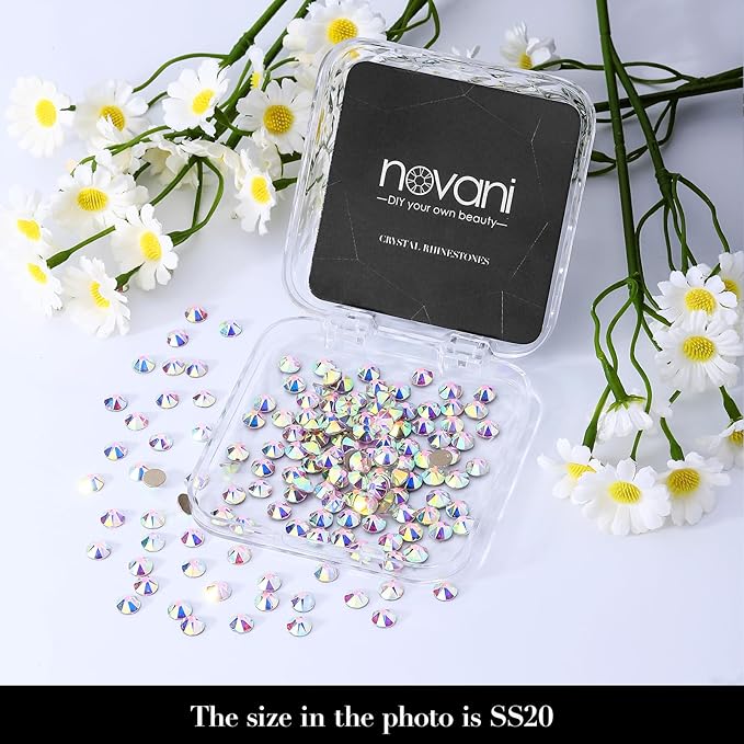 Novani 500pcs Crystal AB Rhinestones Flat Back Round Rhinestone Style 2088 Sparkly Crystal Gemstones for Nail Art and Crafting,SS20(4.6-4.8mm