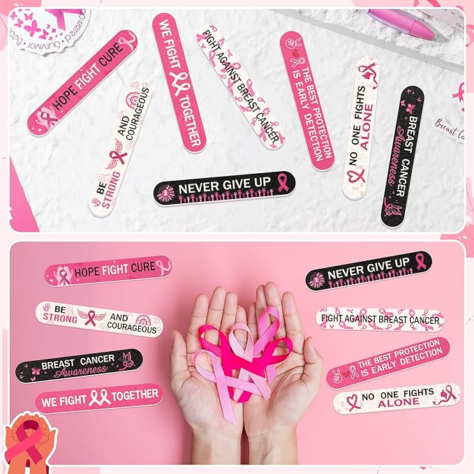 H1vojoxo Breast Cancer Awareness Nail Files - 48pcs We Fight Together Pink Ribbon Emery Board Hope Courage Inspirational Women's Accessories Party Supplies Gifts Breast Cancer Awareness Charities Gift