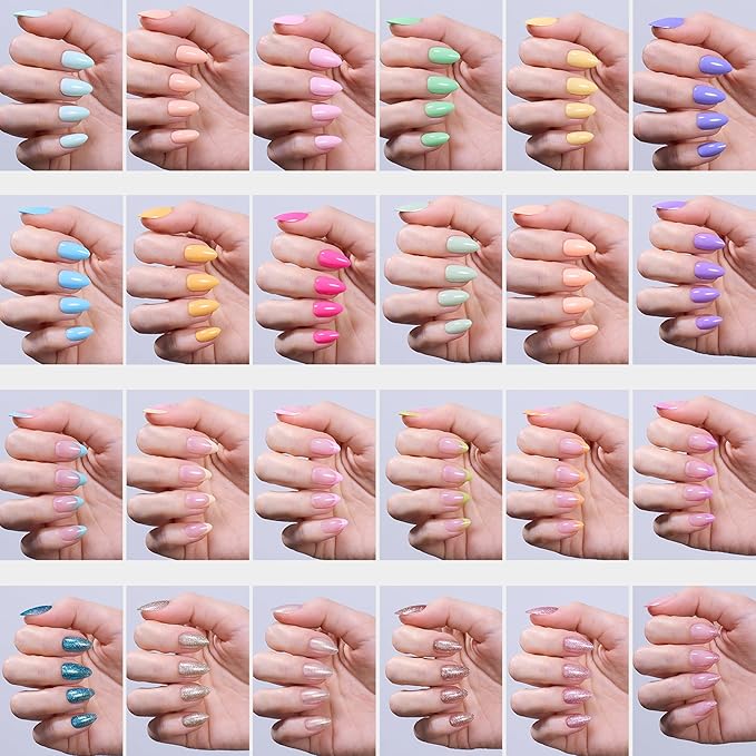 Beetles Press On Nails Kit - Chromatic Reverie | 720Pcs 24 Colors Short Almond Press On Nails | 15 Sizes French Glossy Glitter With Nail Glue & Nail Tabs Stickers, Fake Nails Kit Art For Women