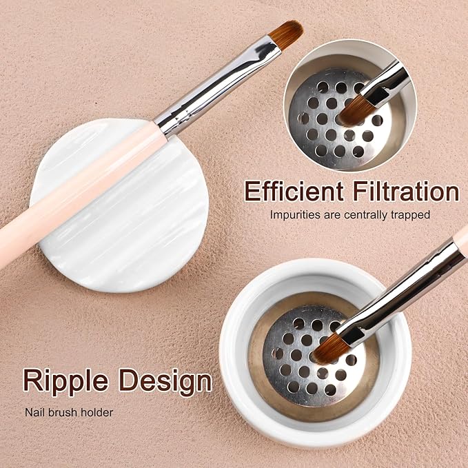 Nail Brushes Washing Cup, Ceramic Dampen Dish with Lid for Nails Monomer, Acrylic Brush Cleaner & Nail Brush Holder