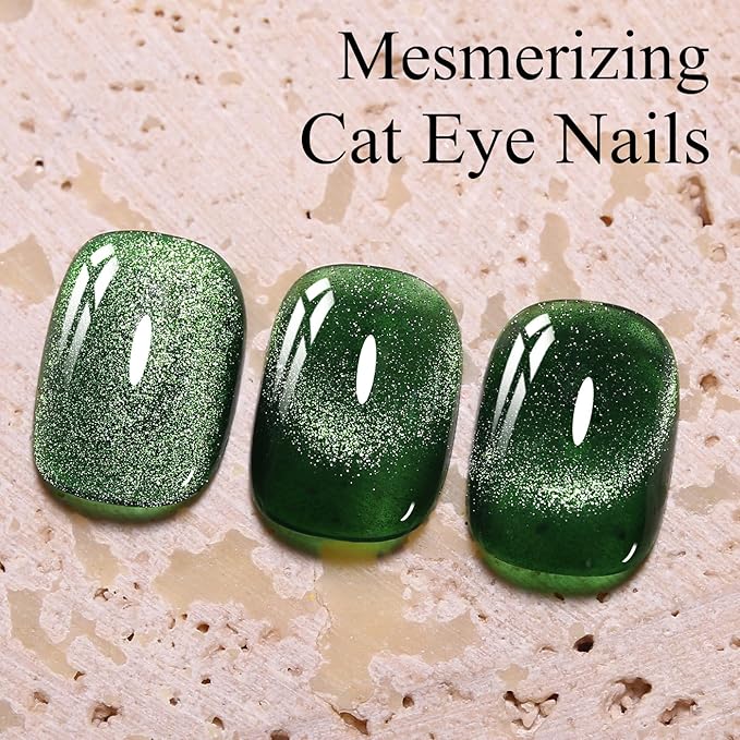 Imtiti 10ml Green Cat Eye Gel Nail Polish Long Lasting Soak Off UV Led Gel Polish Salon DIY at Home with Magnetic Stick Gift for Women 1Pcs