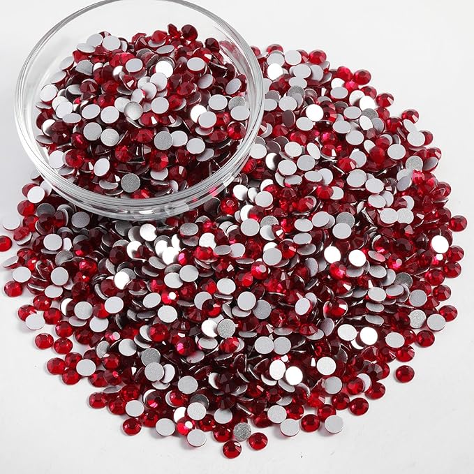 Beadsland Flatback Rhinestones Bulk, 14400pcs Red Rhinestones for Nails Crafts Clothes DIY Decoration, Siam, SS10, 2.7-2.9mm