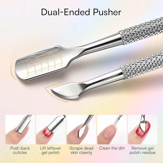 Makartt Cuticle Trimmer with Cuticle Pusher - Stainless Steel Cuticle Nipper with Dual Spring, Ergonomic Handle, 7mm Blade & Dual-Ended Pusher for Nail Care & Gel Removal, Silver