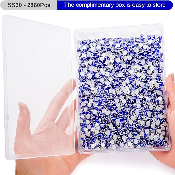 Flatback Rhinestones Bulk, 2880PCS Sapphire Rhinestones for Clothes DIY Decoration Crafts, Sapphire, SS30, 6.3-6.5mm