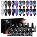 12PCS Crackle Gel Nail Polish + 9D Cat Eye Gel Polish Set Magic Black Crackle Nail Polish Magnetic Cat Eye Effect Manicure DIY Nail Art 10 Colors