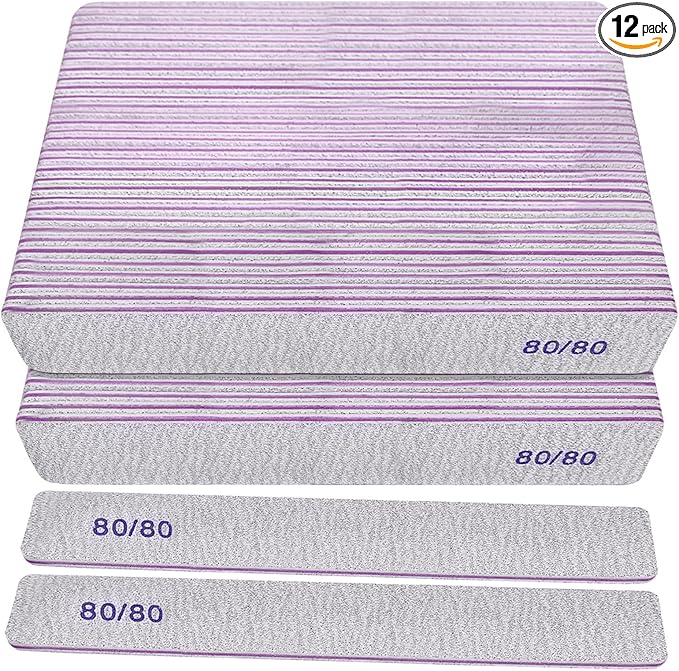 80/80 Grit Nail Files (50 Pack), Heavy Coarse Emery Boards for Acrylic Nails and Gel Nails, 80 Grits Double Sided Nail File Emory Professional Nail Filer Reusable Washable Manicure Square Gray