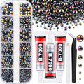 Flatback Pearls for Crafting with 3Pcs 10ml B7000 Jewelry Glue, 1 Box of Half Round Black AB Pearls, Bedazzling Beads for DIY Crafts Clothing Tumblers Shoes Embellishment Nail Art