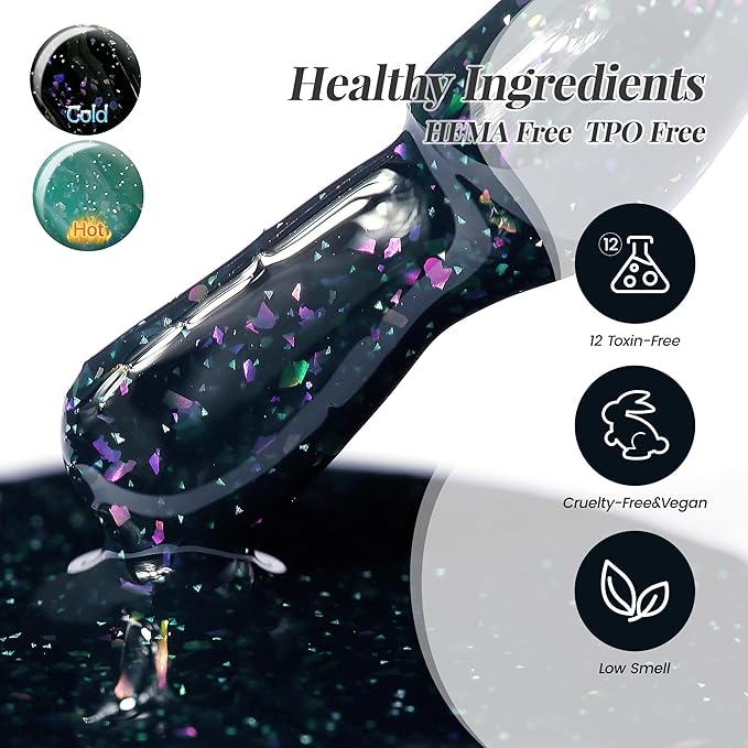 YTD Likomey Brocade Glitter Color Changing Gel Nail Polish,15ml Bright Green To Dark Green Shimmer Mood Temperature Change Colors,Fall Winter Ombre Thermal UV Nail Gel,WB349