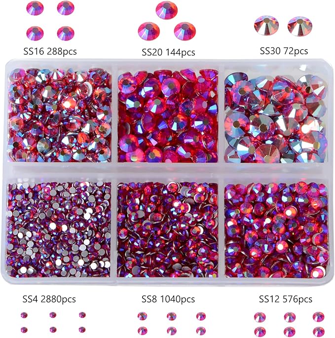 Bymitel 5000 Pieces 6 Mixed Sizes Glue Fix on Glass Rhinestones Round Crystal Gems Flatback for DIY Jewelry Making with one Picking Pen(6-Sizes 5000PCS, Siam AB)