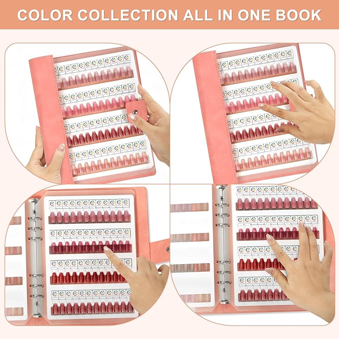 144 Magnetic Nail Swatch Book,Leather Nail Color Display Book with 144 Magnetic Tips & Number Labels,Professional Nail Salon Color Display Book for Easy Preview & Storage ( 3 Page )