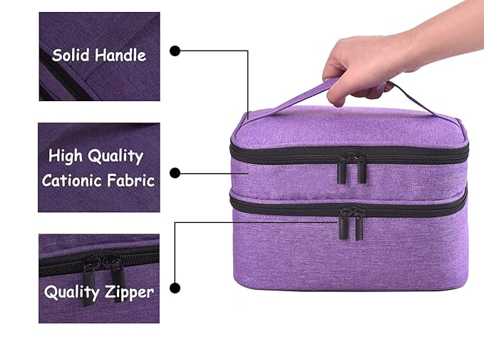 Nail Polish Organizer- Holds 30 Bottles Nail Supply Organizers and Storage Double-layer Nail Bag Organizer Case Nail varnish Organizer Nail Polish Storage Bag with Handle(Purple)