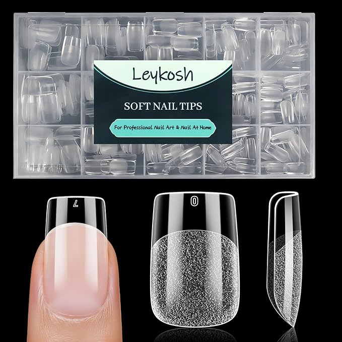 Short Square Nail Tips - 15 Sizes 330PCS Soft Gel Fake Nails, Half Matte Full Cover Pre-Shaped Clear Press On Acrylic Nails No C Curve for Extension, DIY Home Manicure for Women