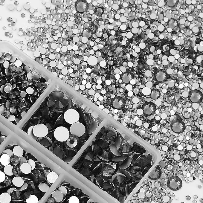 NCB 8000pcs Non Hotfix Rhinestones 10 Sizes Flatback Crystal Glass Rhinestones with Tweezers and Picking Pen for Nail Art Clothes Bags Phone Decorations Crafts DIY (003 Black Diamond Mix SS3-SS30)