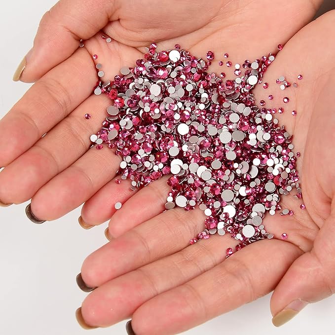 10000 Pieces Rhinestones 6 Sizes Round Crystal Glass Flat Back Rhinestones with 1Tweezers and 1Picking Pen for Nail Art Crafts Clothes Bags DIY (Rose)