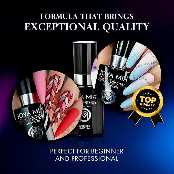 JOYA MIA - No Wipe Matte Top Coat for Acrylic & Gel Nails, Long-Lasting Soak-Off Top Coat, 15 mL
