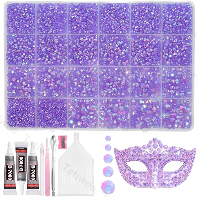 20000Pcs Light Purple AB Flatback Jelly Resin Rhinestones for Bedazzling, Mix Sizes 2-6mm Crystal Rhinestones Gems, Purple Gems Bedazzling for Crafting for DIY Face Makeup Crafts Tumblers
