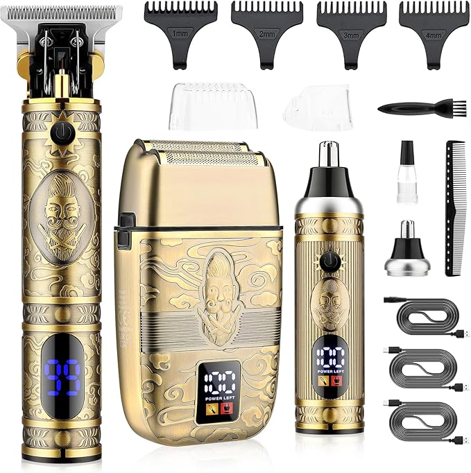 Professional Hair Trimmer Hair Clippers for Men, Nose Hair Trimmer Men's Shaver Set,Cordless T-Blade Beard Trimmer Barber Clippers,Electric Foil Shavers Razor for Men Haircutting Kit