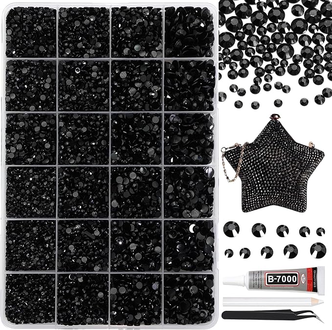 RODAKY Black Resin Rhinestones for Crafting Bedazzling,2-6MM Rhinestones for Nails Art,Black Nail Rhinestone and Gems,Nail Diamond Flatback Gems Crystals Charms for Nail Design DIY Makeup Decor
