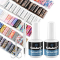 Kalolary 30ML Nail Foil Glue Gel with 60Pcs Foil Transfer Stickers Set, Holographic Laser Buffalo Plaid Flower Leopard Cheetah Nail Art Transfer Stickers for Salon Home Use