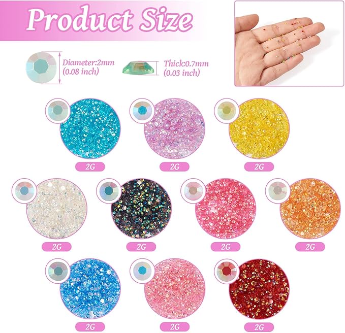 12 Colors Tiny Resin Nail Art Rhinestone Cabochons AB Colors Iridescent Nail Tooth Face Gems Flatback Colorful Nail Diamond for Nail Jewels Makeup Decoration