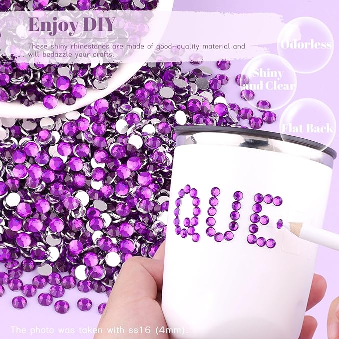 12000PCS 2mm Resin Rhinestones Bulk for Crafting (Dark Violet), Flatback Bedazzling Crystals for Crafts DIY Nail Decoration, Gems Charms for Tumbler Shoes Clothing Fabric with Pickup Pen and Tweezers