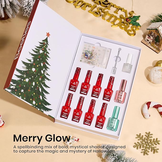 Beetles Merry Glow Valentines Gel Polish Set - 8 Holiday Colors Gel Nail Gift Box with Base&Top Coat, Red Cat Eye White Gold Silver Nude Nail Kit, Uv Led DIY Salon Manicure Kit Beauty Gifts for Women
