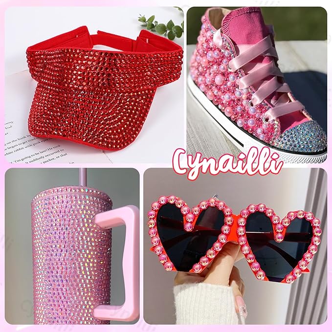 15 Grids Pearls and Resin Rhinestones for Crafting, Pink Red Colors White Bedazzling Gems Kit, Jelly Resin Rhinestones for Nails Face Eyes Makeup Crafts Tumblers Bottles