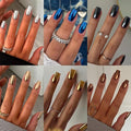 6 Packs Chrome Press On Nails Short Medium, KQueenest Acrylic Press On Nails Square, Short Fake Nails Press Ons, Metallic Glitter Glue on Nails Stick On Nails for Women Birthday Party Gift in 144 Pcs
