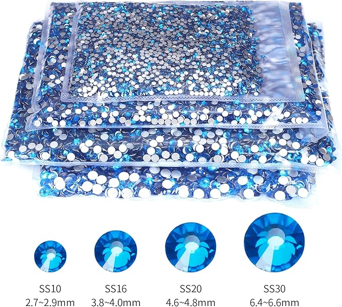 10000PCS Capri Blue Rhinestones Bulk, Flat Back Crystal Glass Stone Round Gems,SS20, 4.6-4.8mm